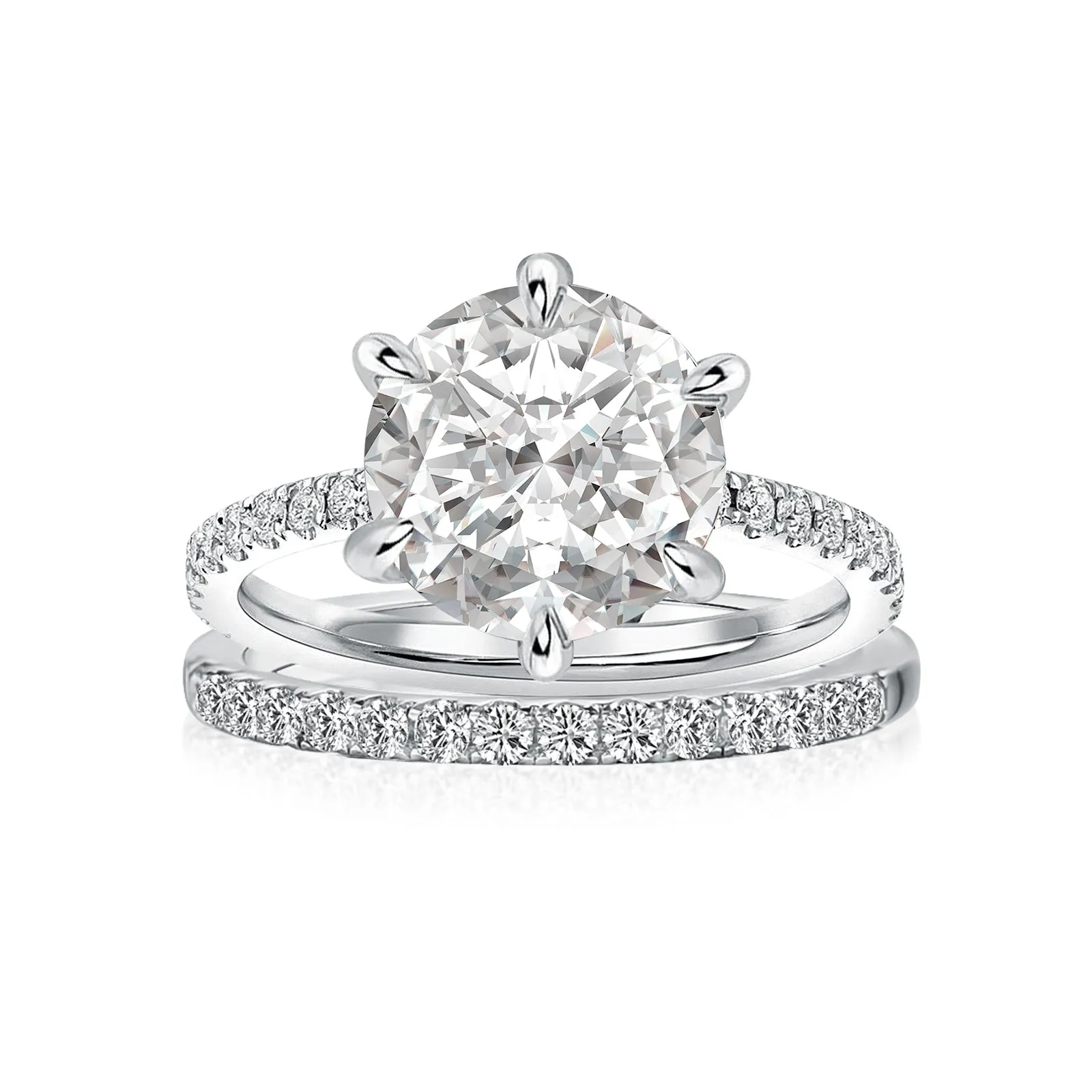 Luna Moissanite 2.0 Ct Round Cut 6-prong Wedding Ring Set In Sterling Silver