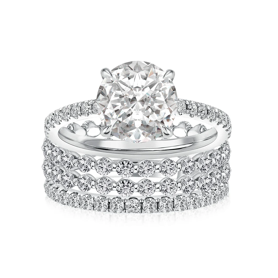 Luna Moissanite 2.0 Ct Round Cut 4-Pc Wedding Ring Set In Sterling Silver