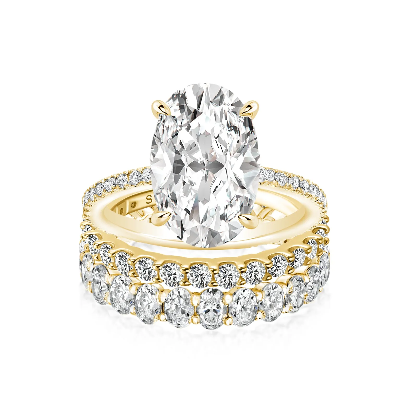 Luna Moissanite 4.0 Ct Oval Cut 3-Pc Wedding Ring Set In Sterling Silver