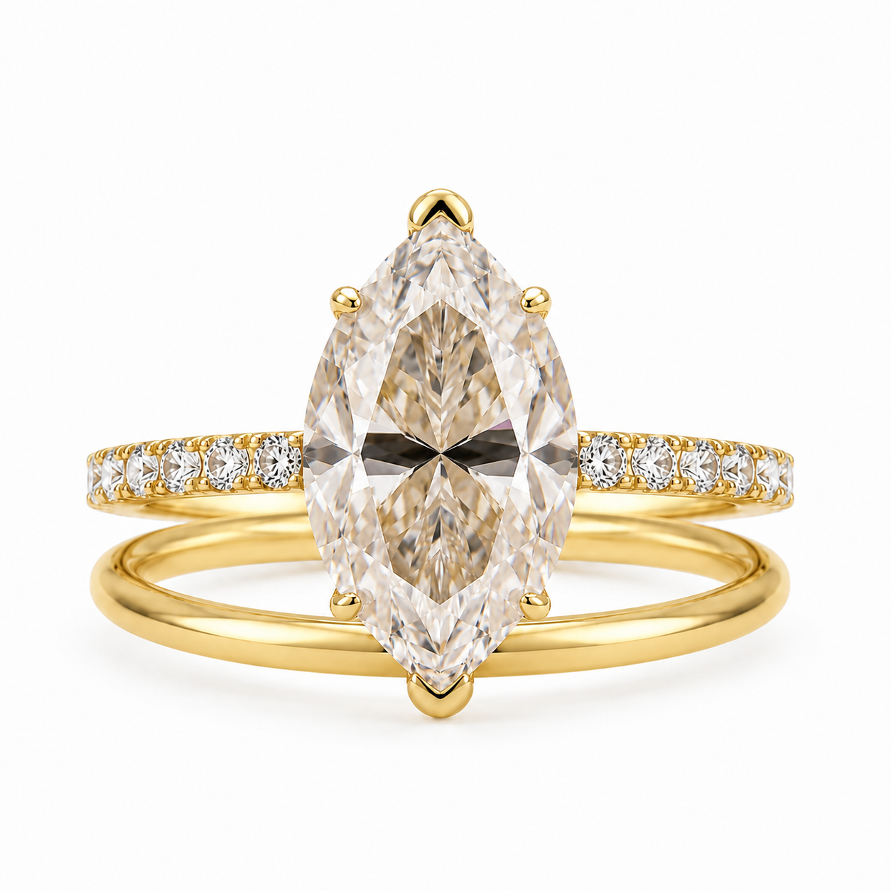 Luna Moissanite 4.0 Ct Marquise Cut 2-Pc Wedding Ring Set In Sterling Silver