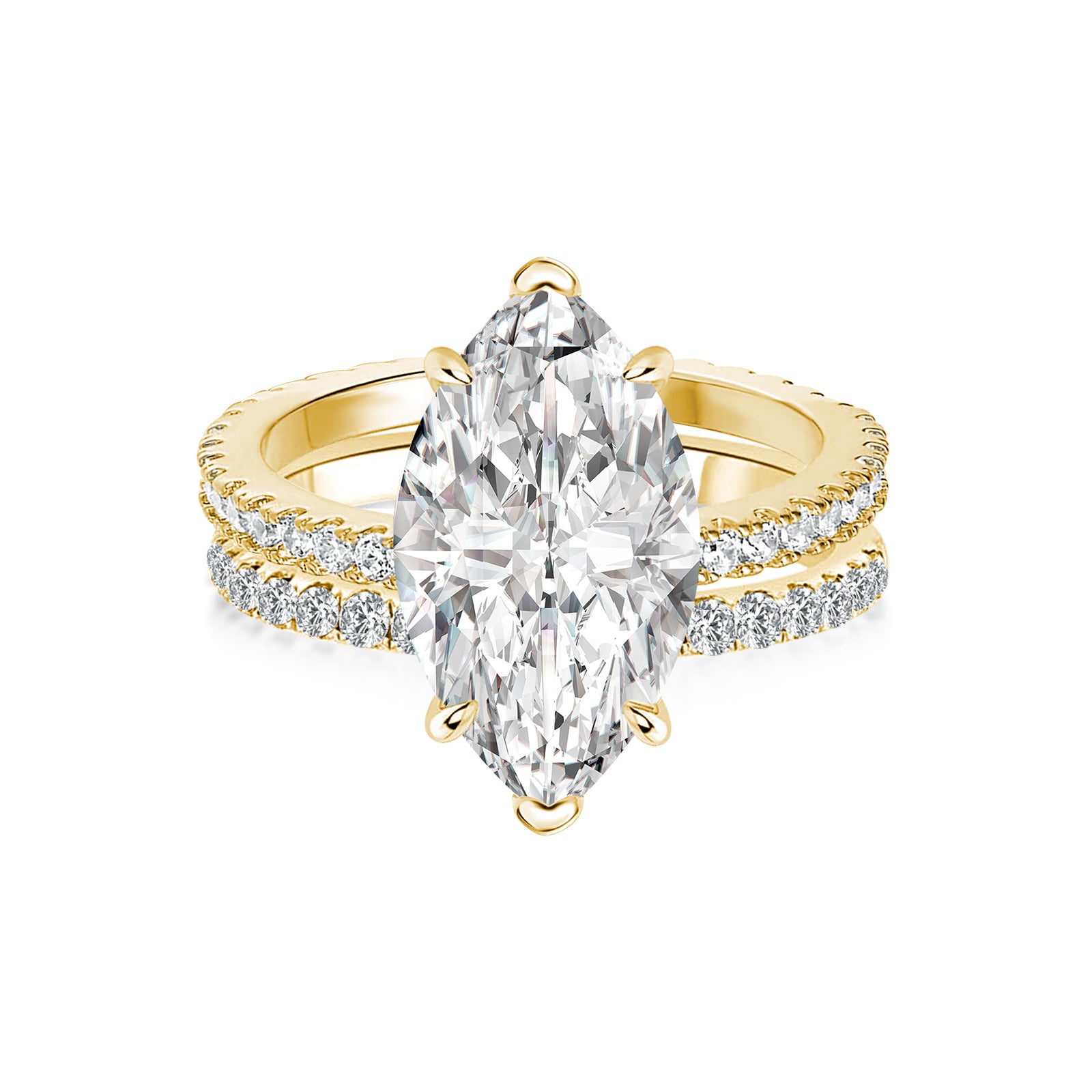 Luna Moissanite 4.0 Ct Marquise Cut Pave 2-Pc Wedding Ring Set In Sterling Silver