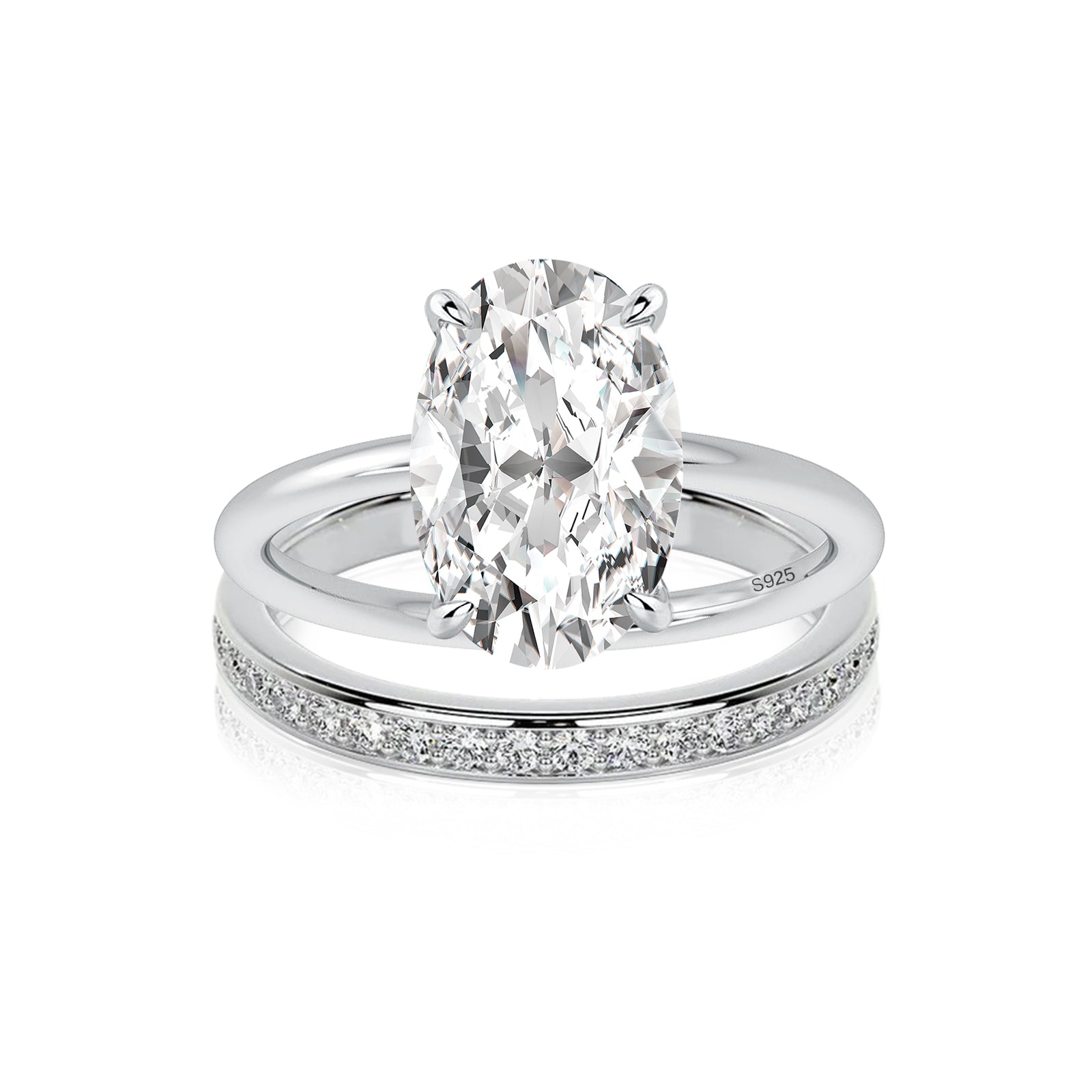 Luna Moissanite 4.0 Ct Oval Cut Solitaire 2-Pc Wedding Ring Set In Sterling Silver
