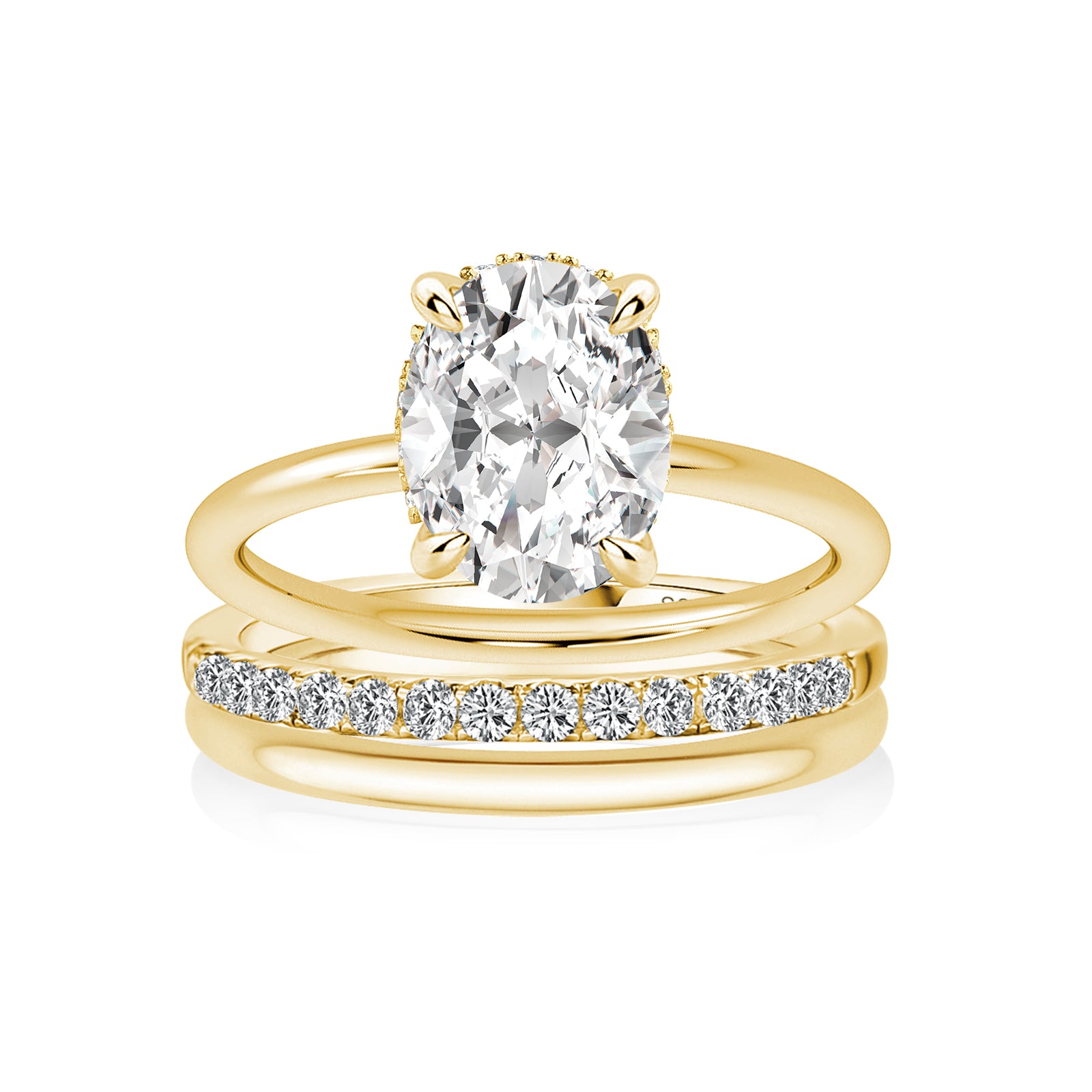 Luna Moissanite 2.0 Ct ～ 4.0 Ct Oval Cut Solitaire 3-Pc Wedding Ring Set In Sterling Silver