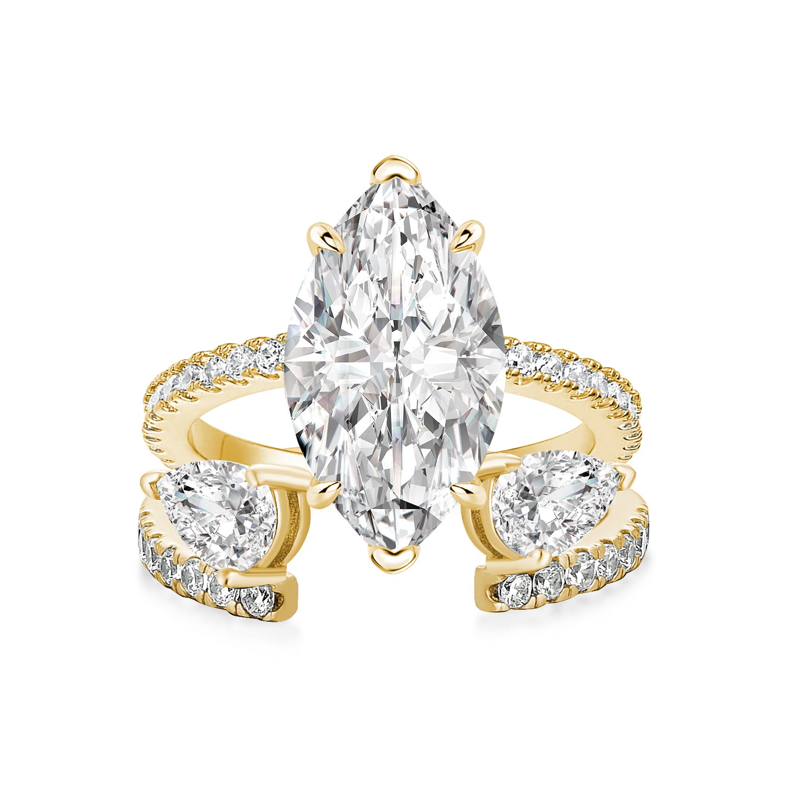 Luna Moissanite 4.0 Ct Marquise Cut Insert 2-Pc Wedding Ring Set In Sterling Silver
