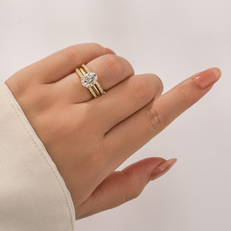 Luna Moissanite 2.0 Ct ～ 4.0 Ct Oval Cut Solitaire 3-Pc Wedding Ring Set In Sterling Silver