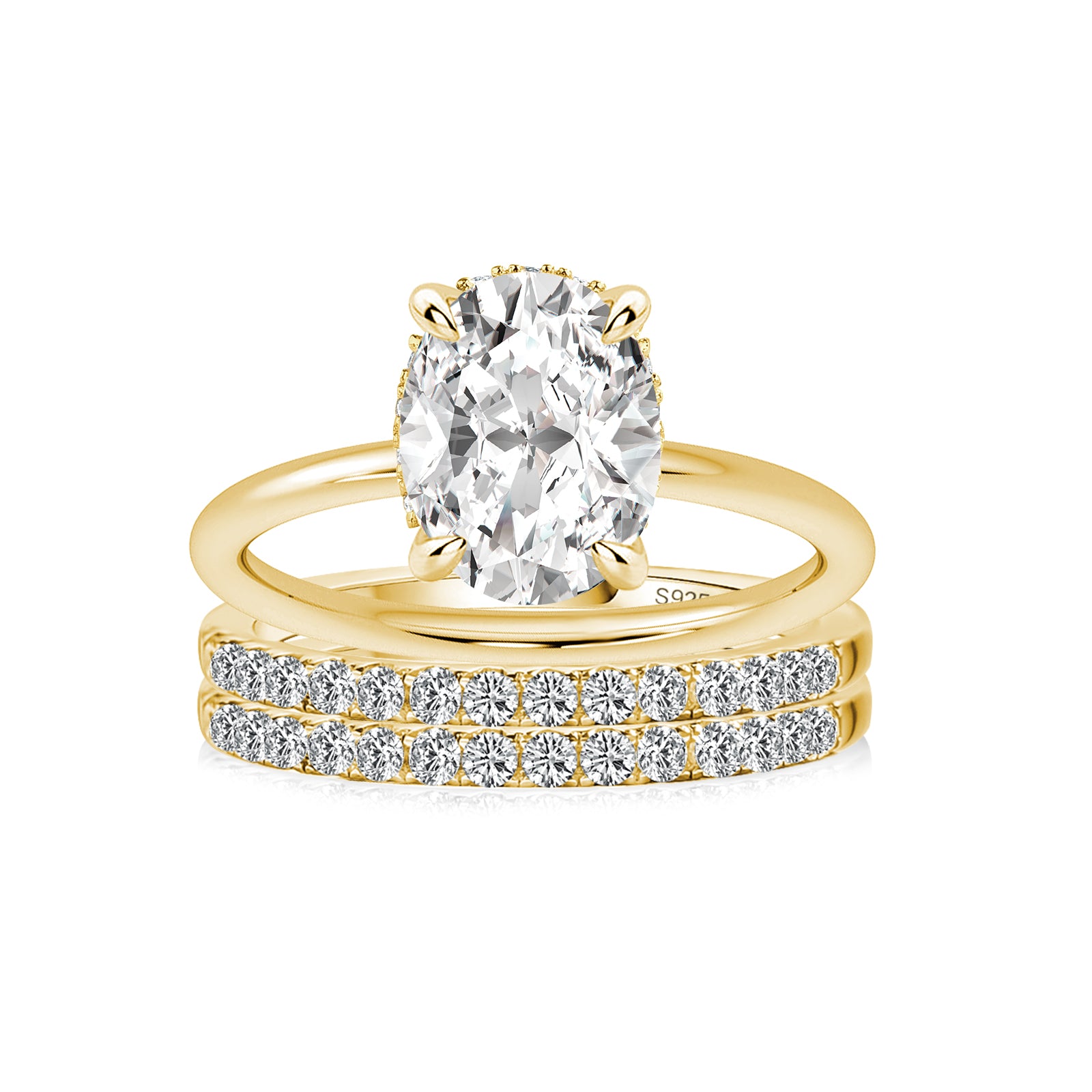 Luna Moissanite 2.0 Ct ～ 4.0 Ct Oval Cut Solitaire 3-Pc Wedding Ring Set In Sterling Silver