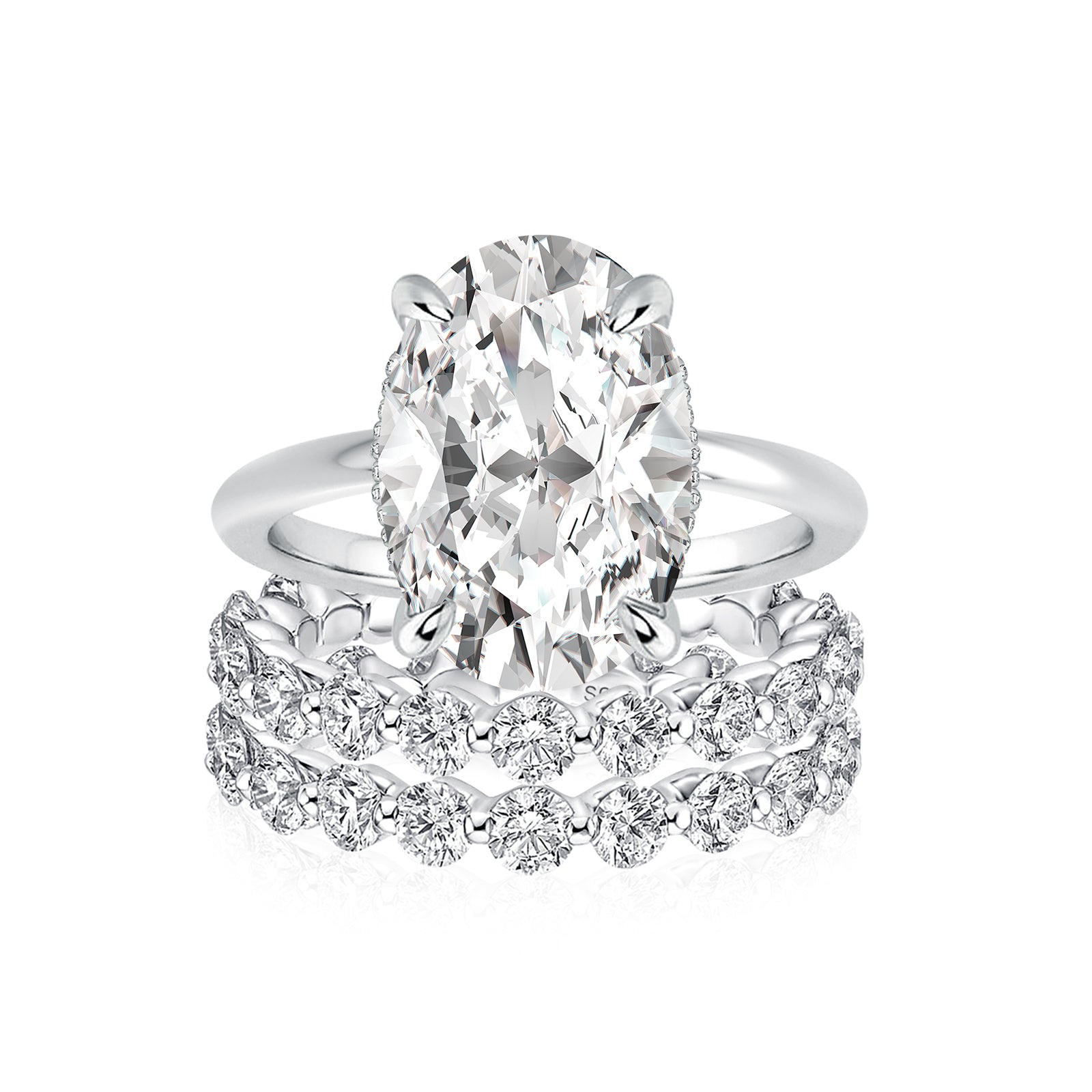 Luna Moissanite 4.0 Ct Oval Cut Solitaire 3-Pc Wedding Ring Set In Sterling Silver