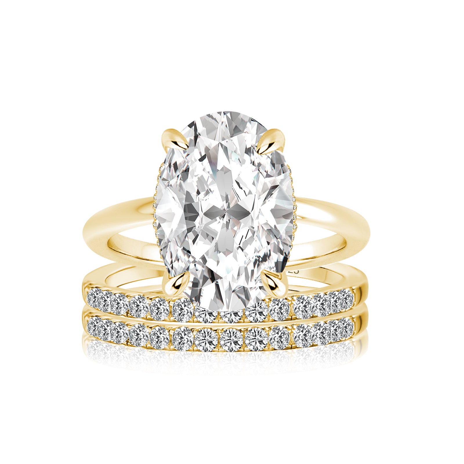 Luna Moissanite 4.0 Ct Oval Cut Solitaire 3-Pc Wedding Ring Set In Sterling Silver