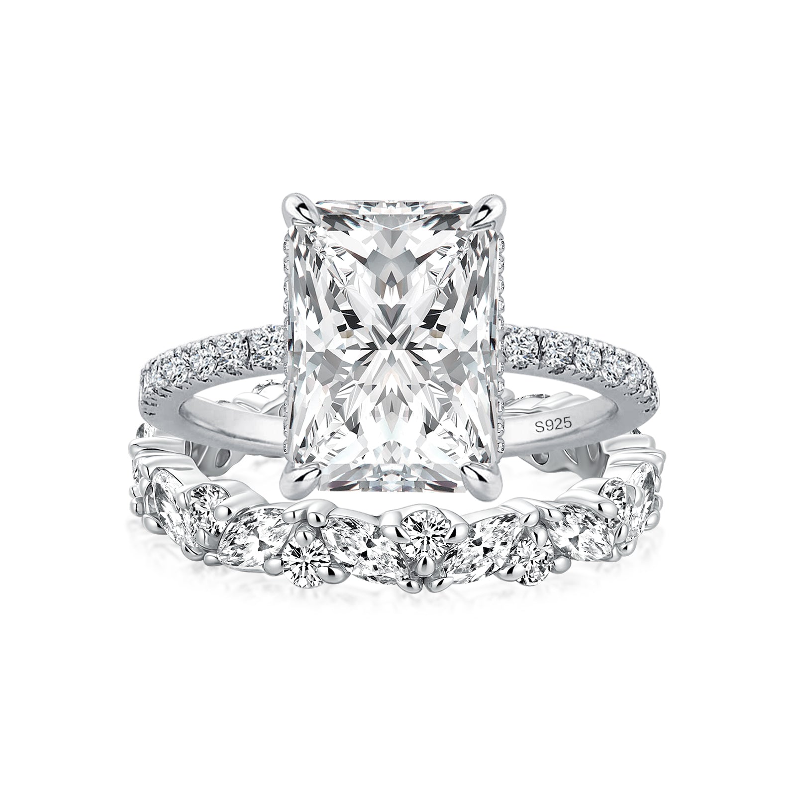 Luna Moissanite 4.0 Ct Radiant Cut Pave 2-Pc Wedding Ring Set In Sterling Silver