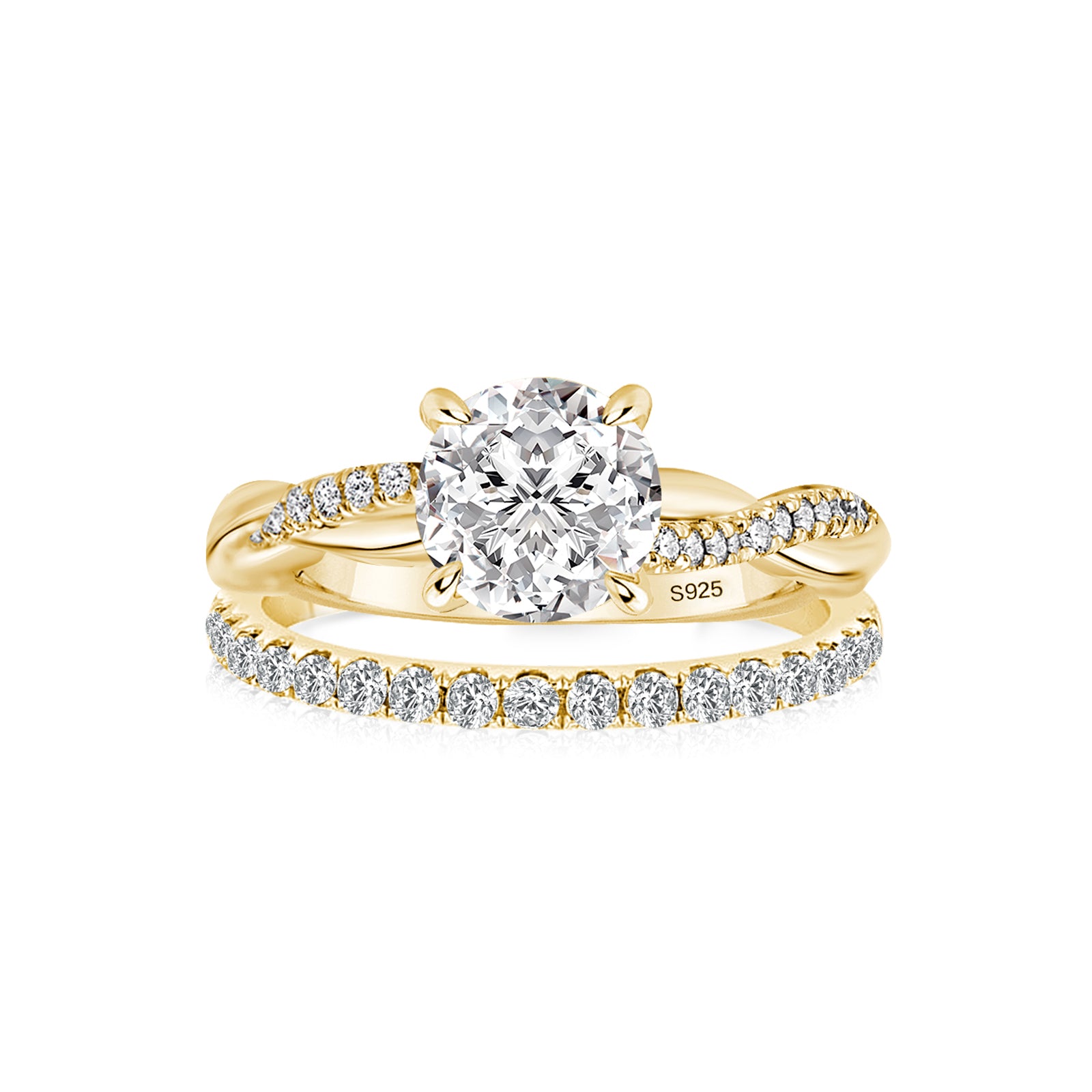 Luna Moissanite 1.0 Ct ～ 6.0 Ct Round Cut Twist 2-Pc Wedding Ring Set In Sterling Silver With Classic Half Band