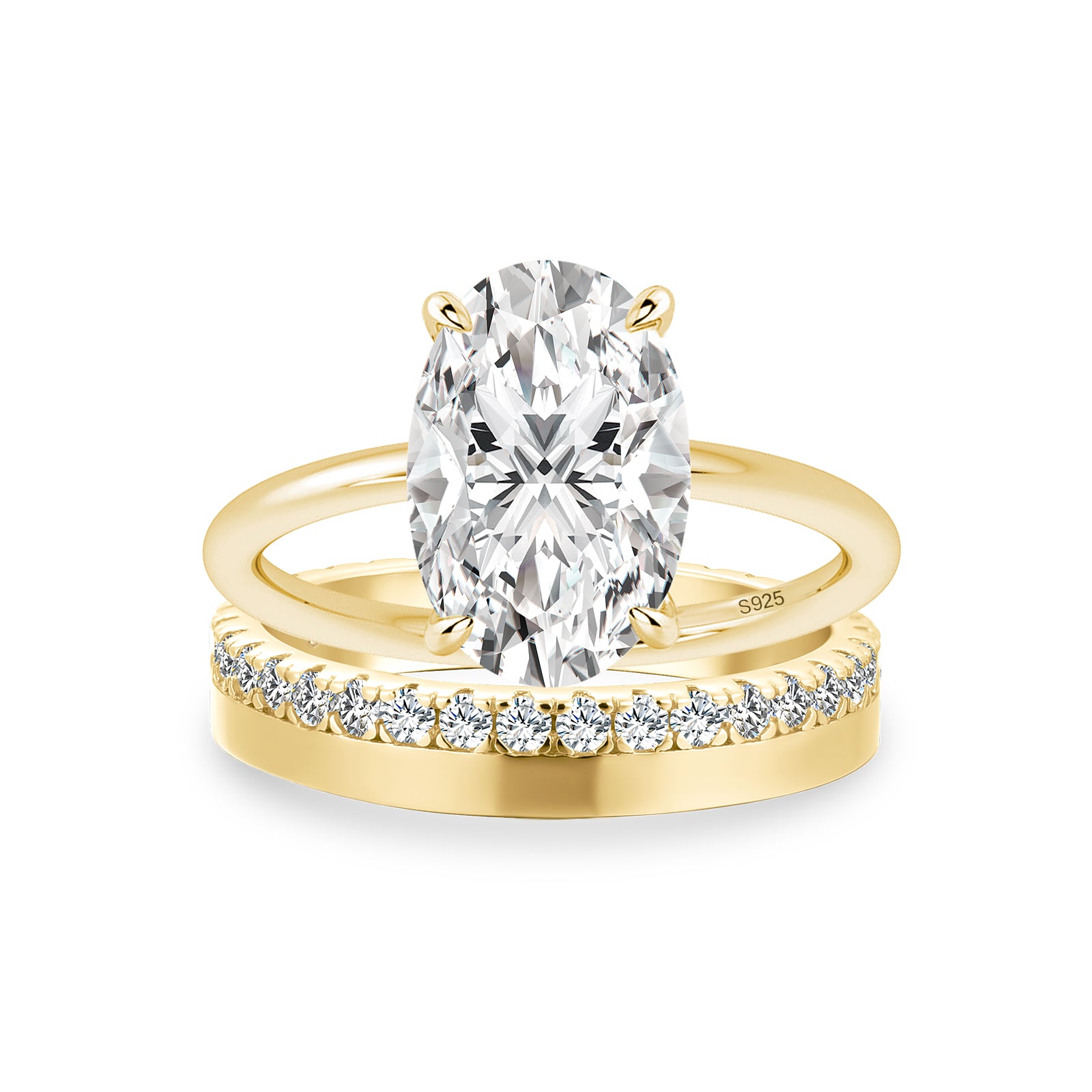 Luna Moissanite 4.0 Ct Oval Cut Solitaire 2-Pc Wedding Ring Set In Sterling Silver