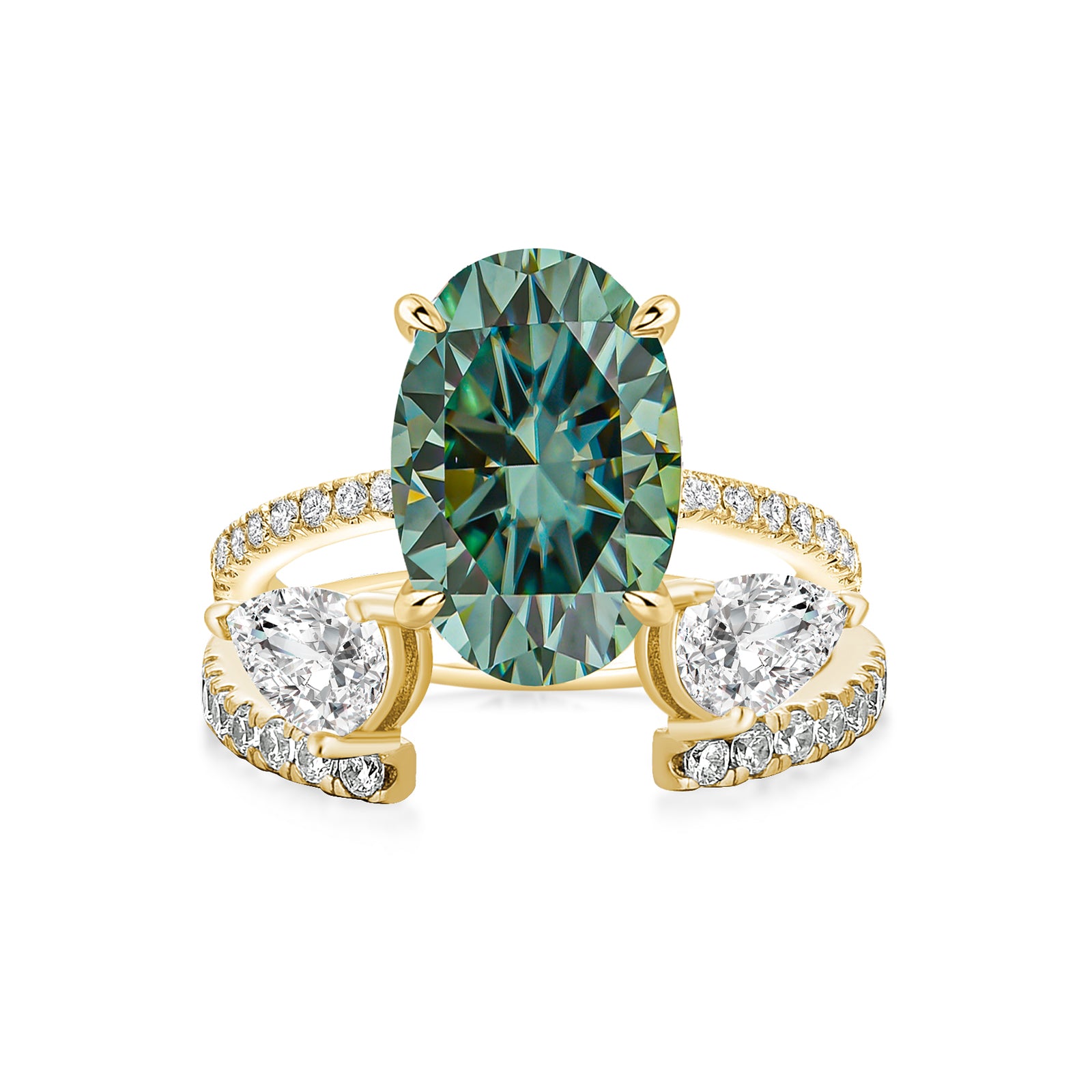 Luna Moissanite 4.0 Ct Green Oval Cut Insert 2-Pc Wedding Ring Set In Sterling Silver