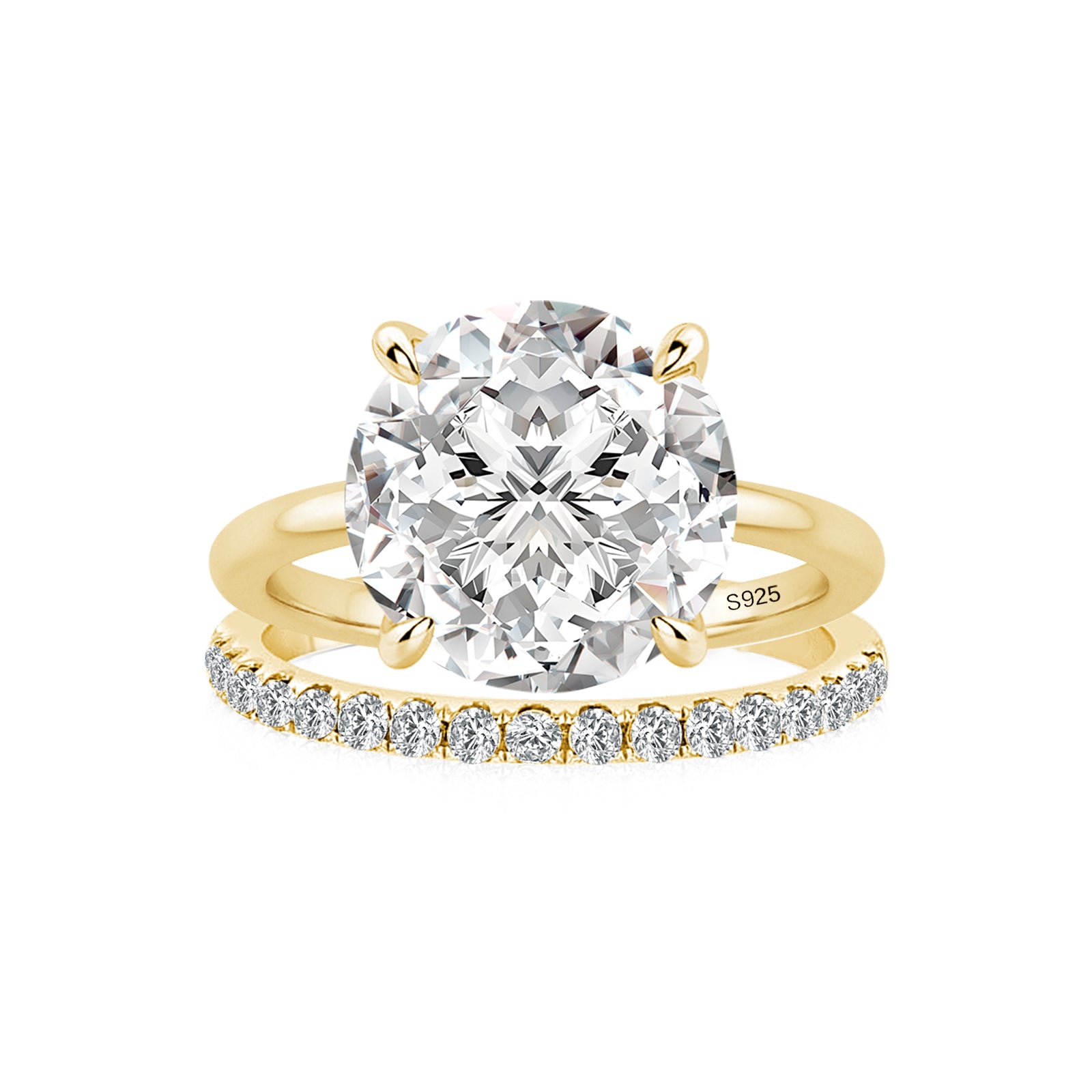 Luna Moissanite 4.0 Ct Round Cut Solitaire Classic 2-Pc Wedding Ring Set In Sterling Silver