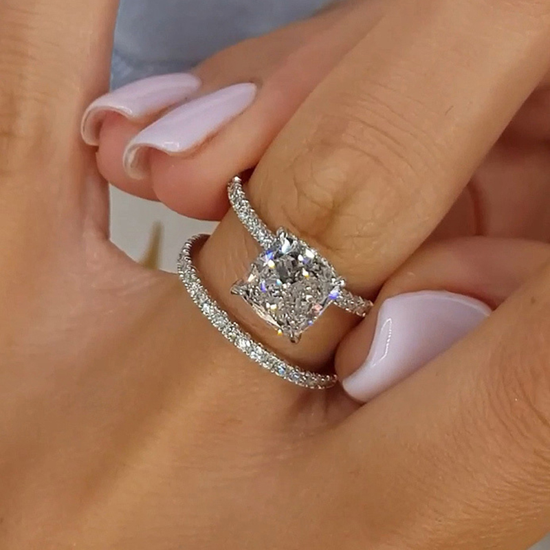 Stunning 3.0 Carat Cushion Cut Wedding Set-Sterling Silver-lornajewelry
