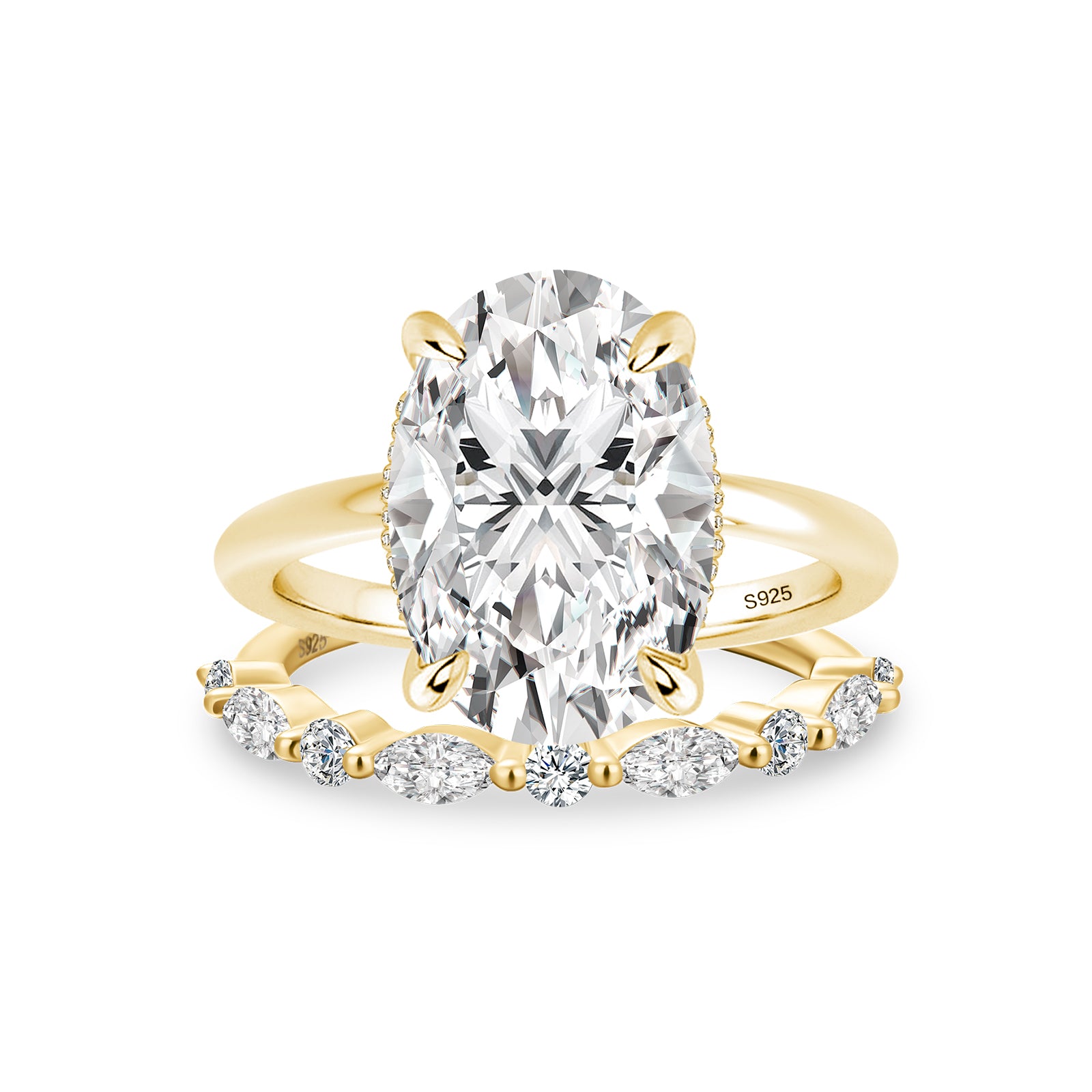 Luna Moissanite 4.0 Ct Oval Cut Solitaire 2-Pc Wedding Ring Set In Sterling Silver