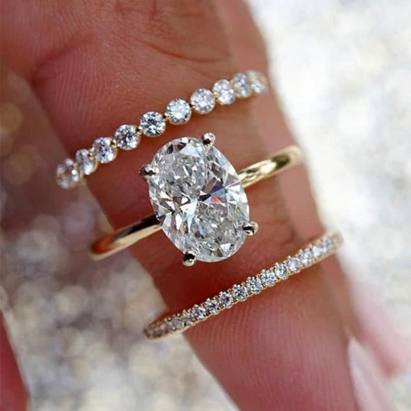 Oval Cut Yellow Gold Women's Wedding Ring Sets In Sterling Silver-Sterling Silver-lornajewelry