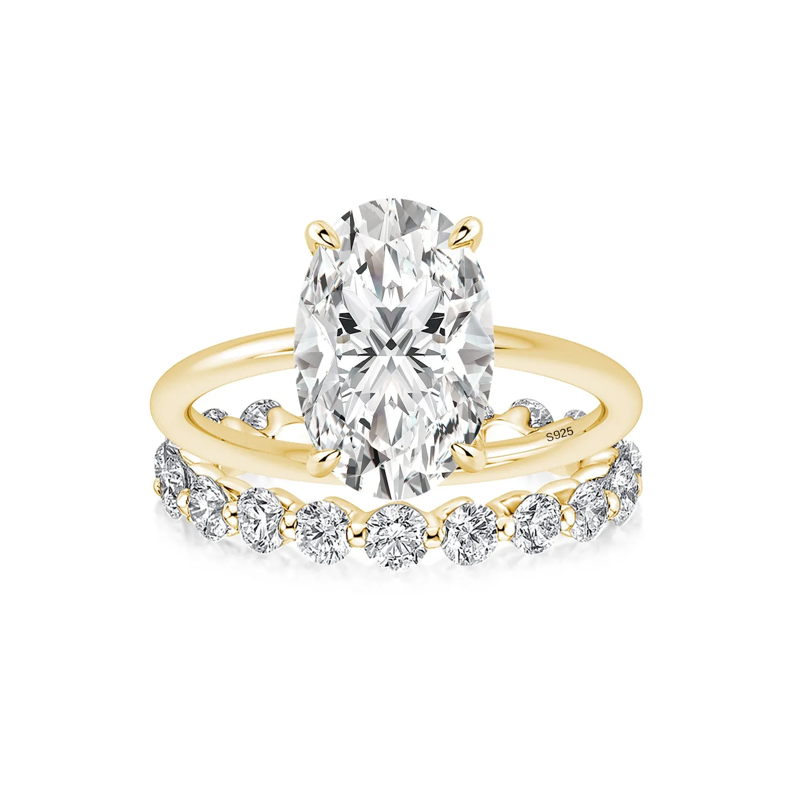 Luna Moissanite 4.0 Ct Oval Cut 2-Pc Wedding Ring Set In Sterling Silver