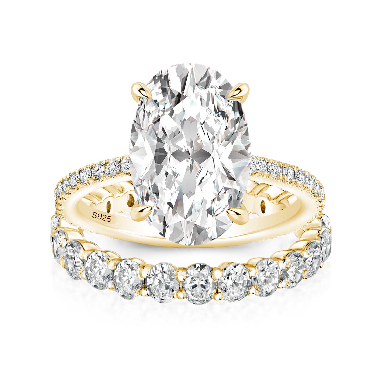Luna Moissanite 4.0 Ct Oval Cut Pave 2-Pc Wedding Ring Set In Sterling Silver