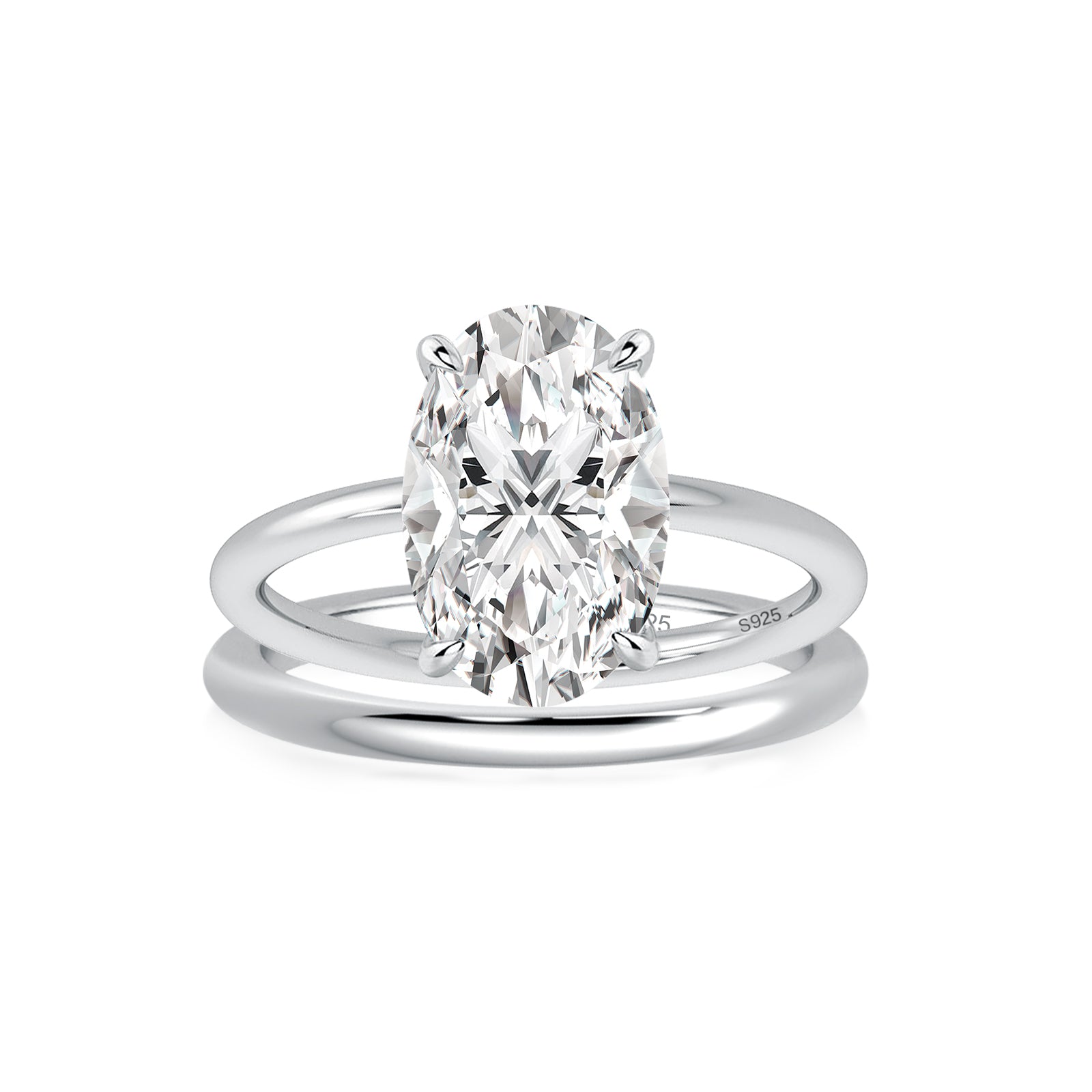 Luna Moissanite 2.0 Ct ～ 4.0 Ct Oval Cut Solitaire Classic 2-Pc Wedding Ring Set In Sterling Silver