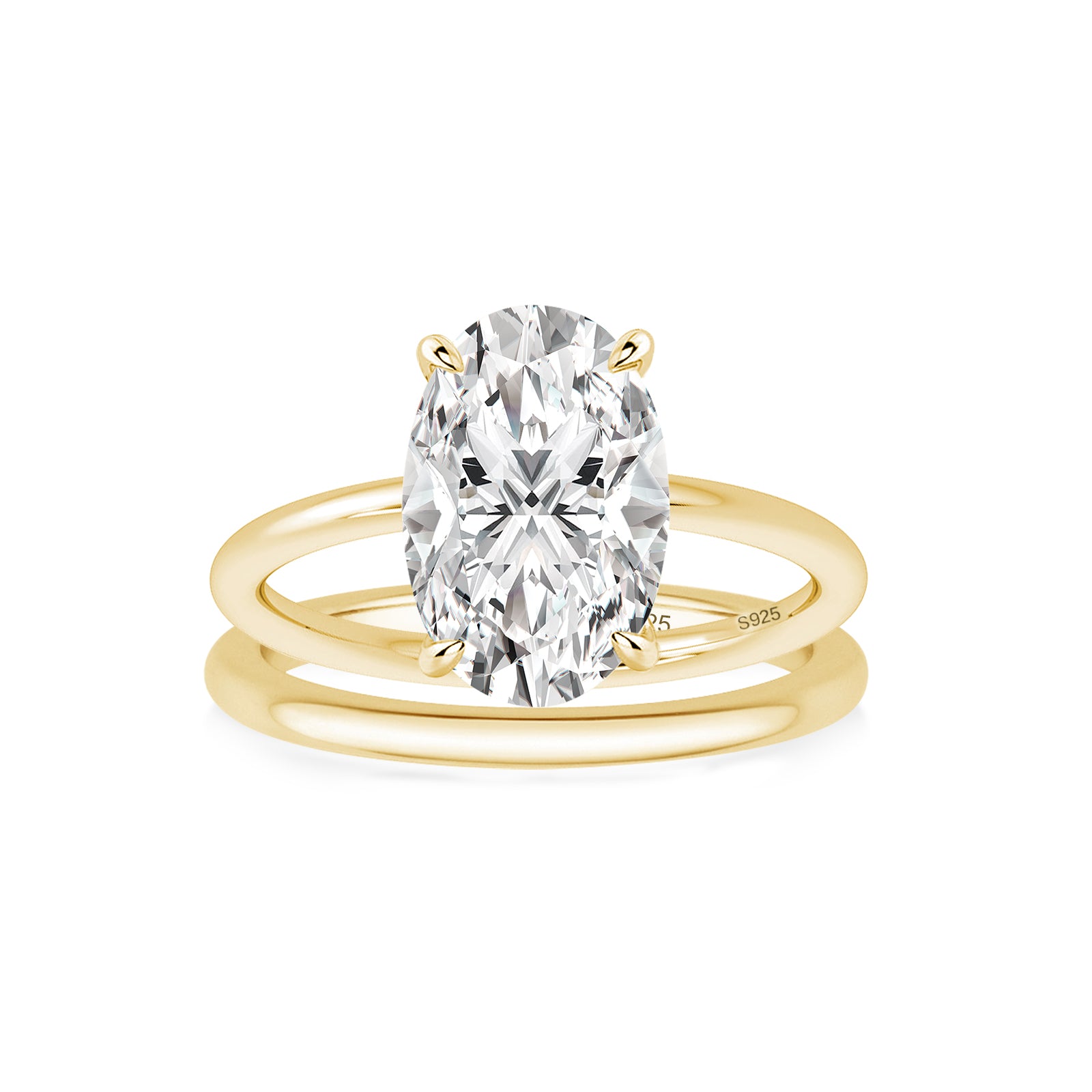 Luna Moissanite 2.0 Ct ～ 4.0 Ct Oval Cut Solitaire Classic 2-Pc Wedding Ring Set In Sterling Silver