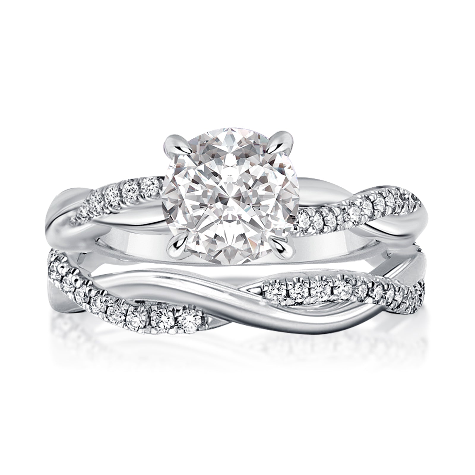 Luna Moissanite 1.0 Ct ～ 6.0 Ct Round Cut Twist 2-Pc Wedding Ring Set In Sterling Silver
