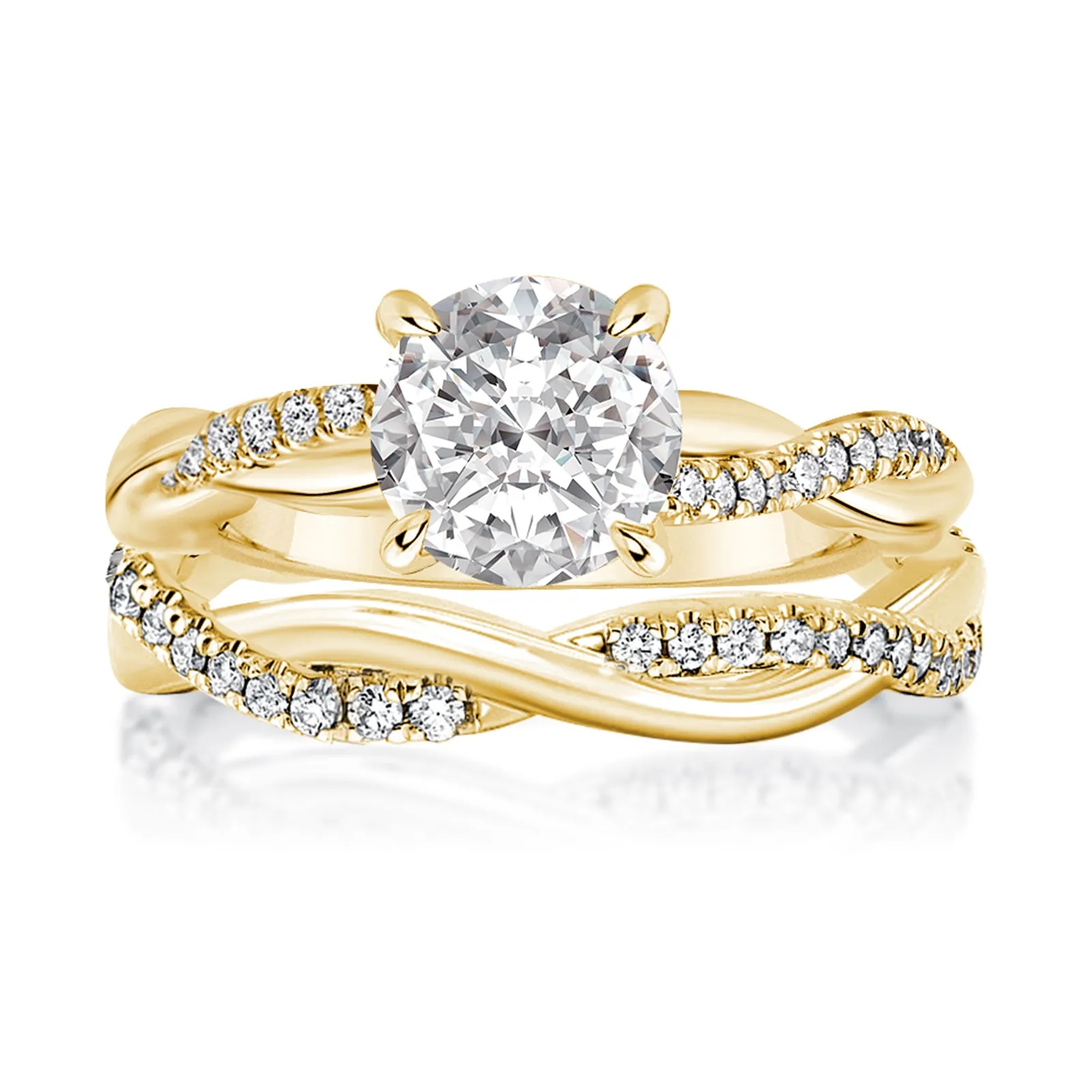 Luna Moissanite 1.0 Ct ～ 6.0 Ct Round Cut Twist 2-Pc Wedding Ring Set In Sterling Silver