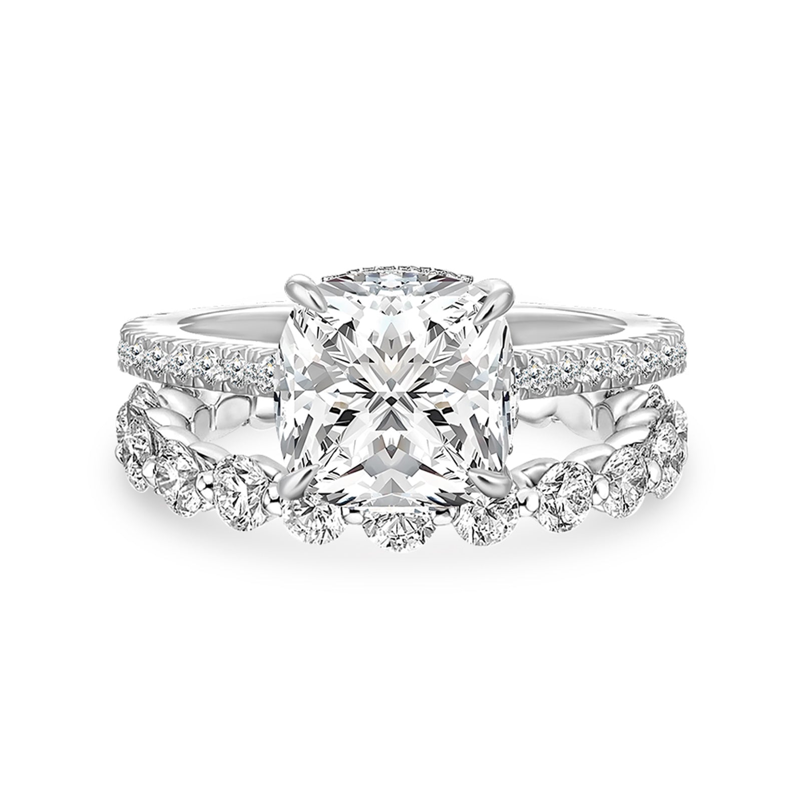 Luna Moissanite 3.5 Ct Cushion Cut 2-Pc Wedding Ring Set In Sterling Silver