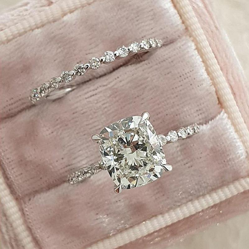 Exquisite 2.0 Carat Cushion Cut Women's Wedding Ring Set In Sterling Silver-Sterling Silver-lornajewelry