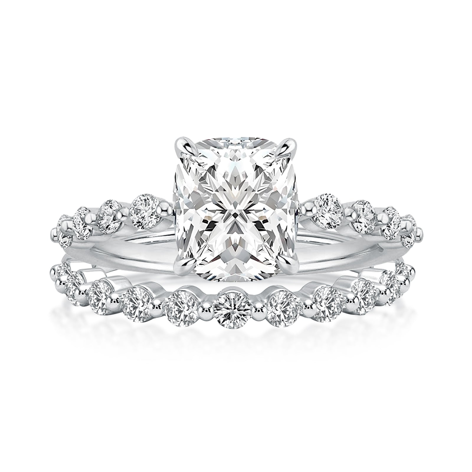 Luna Moissanite 2.0 Ct Cushion Cut 2-Pc Wedding Ring Set In Sterling Silver