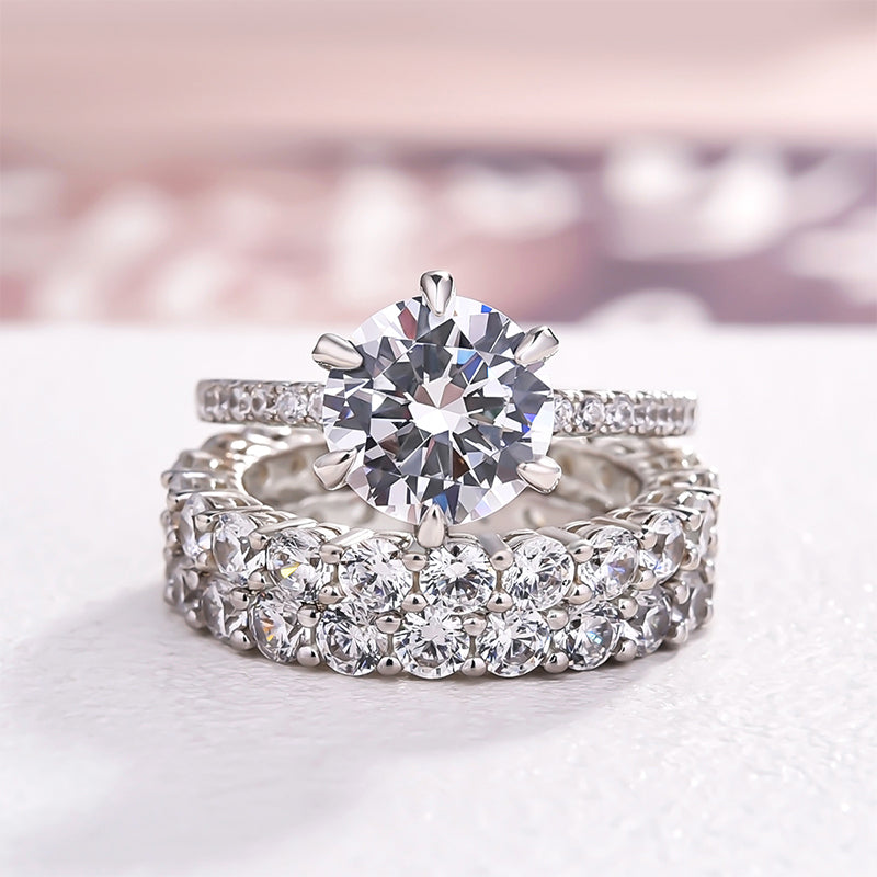 Classic Round Cut  3PC Wedding Set In Sterling Silver-Sterling Silver-lornajewelry