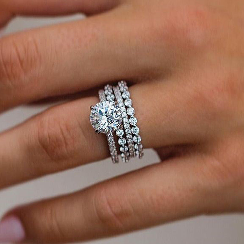 Gorgeous Round Cut  4PC Wedding Set In Sterling Silver-Sterling Silver-lornajewelry