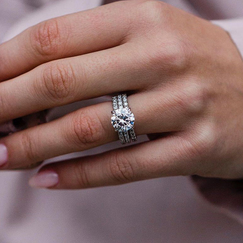Elegant Round Cut 3PC Wedding Ring Set In Sterling Silver-Sterling Silver-lornajewelry