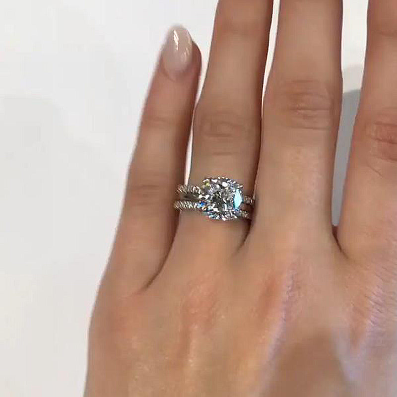 Classic Round Cut 3PC Women's Wedding Set In Sterling Silver-Sterling Silver-lornajewelry