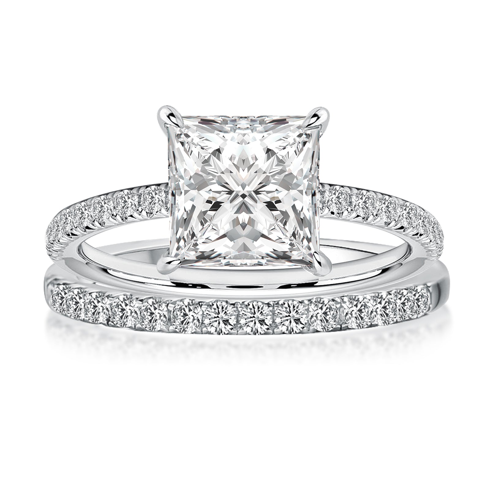 Luna Moissanite 2.0 Ct Princess Cut Classic 2-Pc Wedding Ring Set In Sterling Silver