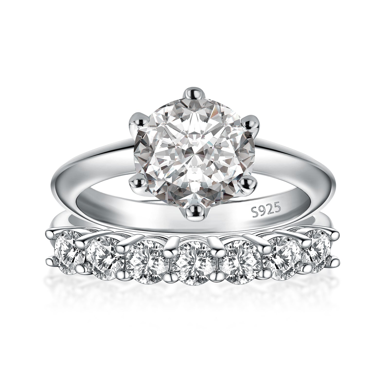 Luna Moissanite 2.0 Ct ~5.0 Ct Round Cut Classic 2-Pc Wedding Ring Set In Sterling Silver