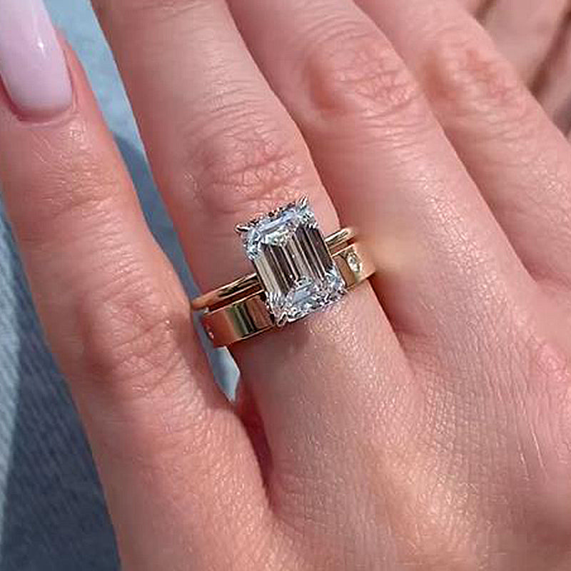 Timeless Emerald Cut Wedding Ring Set In Sterling Silver-Sterling Silver-lornajewelry