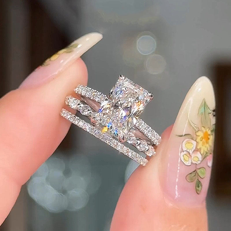 Noble Radiant Cut 3PC Wedding Ring Set-Sterling Silver-lornajewelry