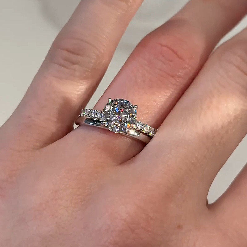 Classic Moissanite 2.0 Carat Round Cut Ring Set-Sterling Silver-lornajewelry