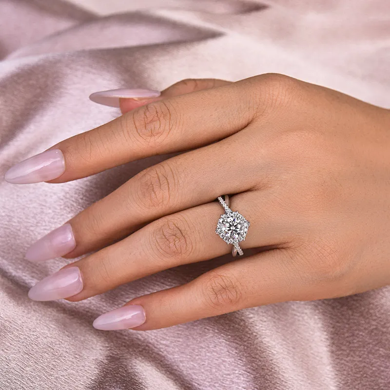1Ct Moissanite Noble Halo Engagement Ring