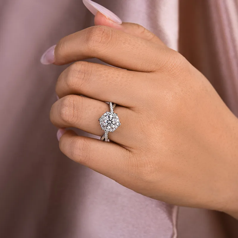 1Ct Moissanite Noble Halo Engagement Ring