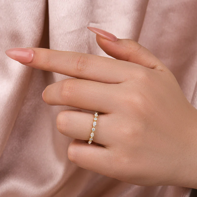 Luna Moissanite Marquise & Round Half Eternity Wedding Band In Sterling Silver