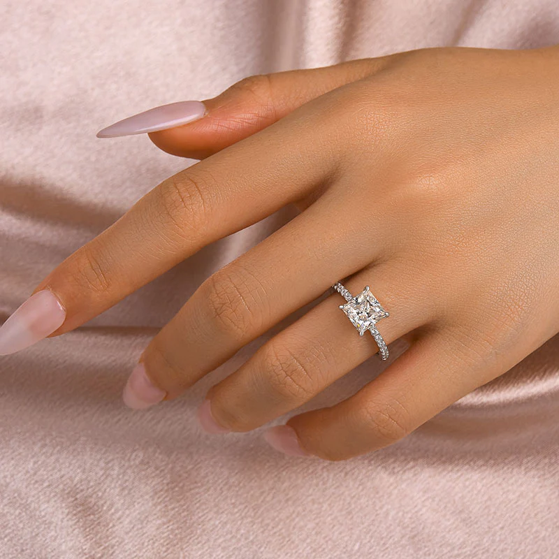 Luna Moissanite 2.0 Ct Princess Cut Engagement Ring In Sterling Silver