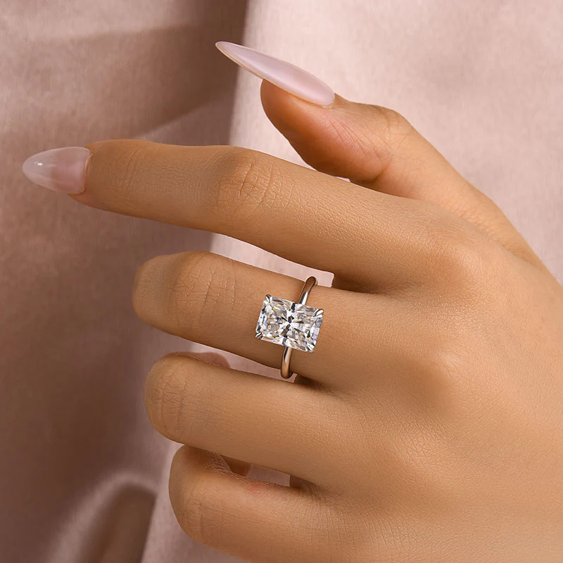 Luna Moissanite 1.0 Ct ～ 4.0 Ct Radiant Cut Solitaire Classic Engagement Ring In Sterling Silver