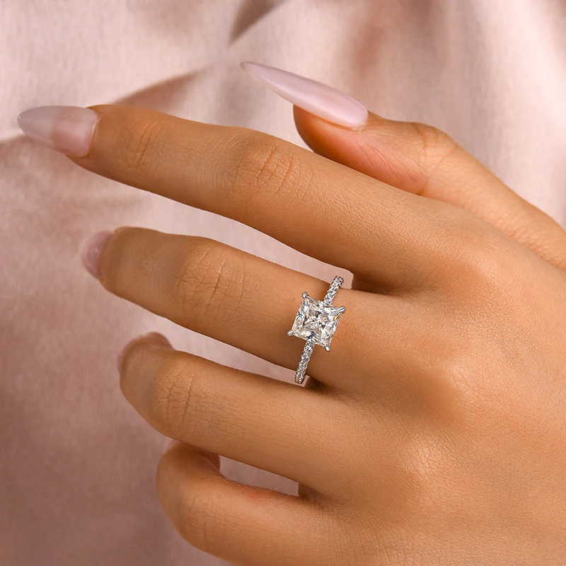 Luna Moissanite 2.0 Ct Princess Cut Engagement Ring In Sterling Silver