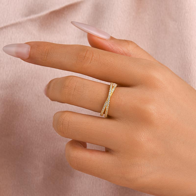 Luna Moissanite Round Cut Classic X Criss Cross Half Eternity Wedding Band In Sterling Silver