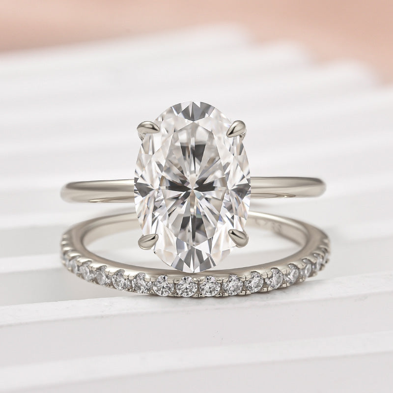 Luna Moissanite 2.0 Ct ～ 4.0 Ct Oval Cut 2-Pc Wedding Ring Set In Sterling Silver