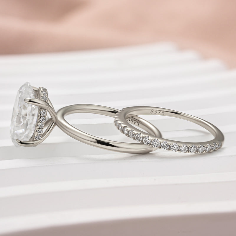 Luna Moissanite 2.0 Ct ～ 4.0 Ct Oval Cut 2-Pc Wedding Ring Set In Sterling Silver