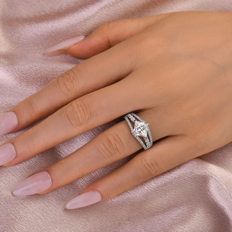 2Ct Moissanite Special Princess Cut Engagement Ring-Sterling Silver-lornajewelry