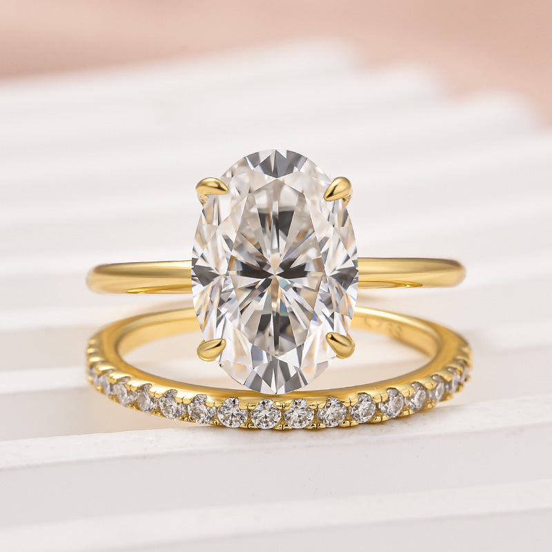 Luna Moissanite 2.0 Ct ～ 4.0 Ct Oval Cut 2-Pc Wedding Ring Set In Sterling Silver