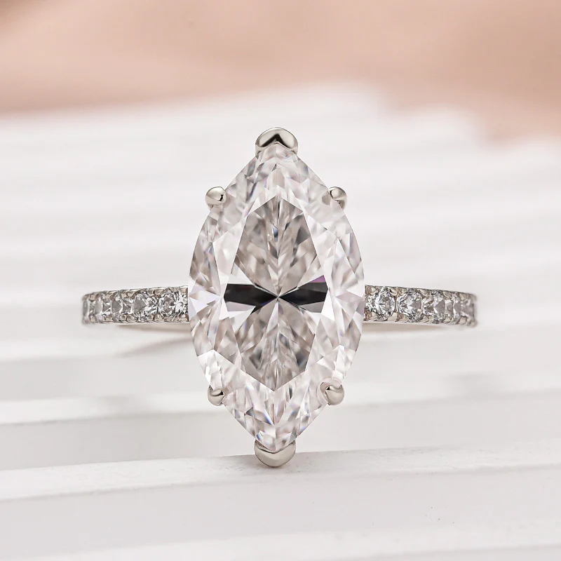 Luna Moissanite 1.0 Ct ～ 4.0 Ct Marquise Cut Classic Engagement Ring In Sterling Silver